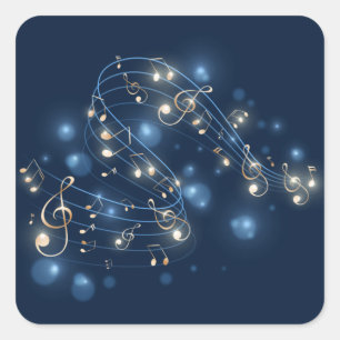音楽ノートと青のライト スクエアシール