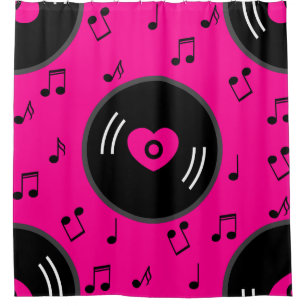 音楽ノートのレコードハートピンク シャワーカーテン