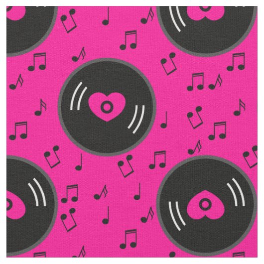 音楽ノートのレコードハートピンク ファブリック (クローズアップ)