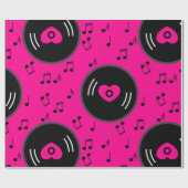 音楽ノートのレコードハートピンク ラッピングペーパー (フラット)