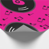 音楽ノートのレコードハートピンク ラッピングペーパー (角)