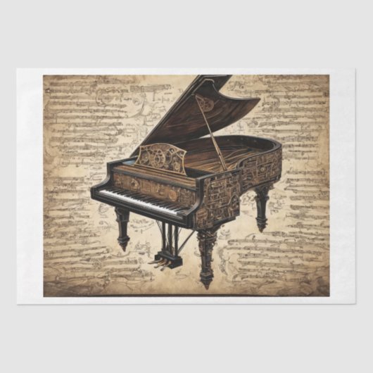 音楽ノートの世界のスチームパンクピアノ 薄葉紙 (正面)