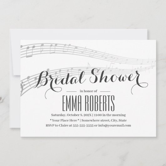 音楽ノートエレガントブライダルシャワー招待状 招待状 (正面)