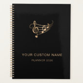 音楽ノートエレガント金ゴールドブラックシンガー年間 プランナー手帳 (正面)