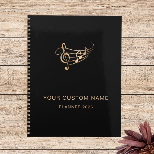 音楽ノートエレガント金ゴールドブラックシンガー年間 プランナー手帳