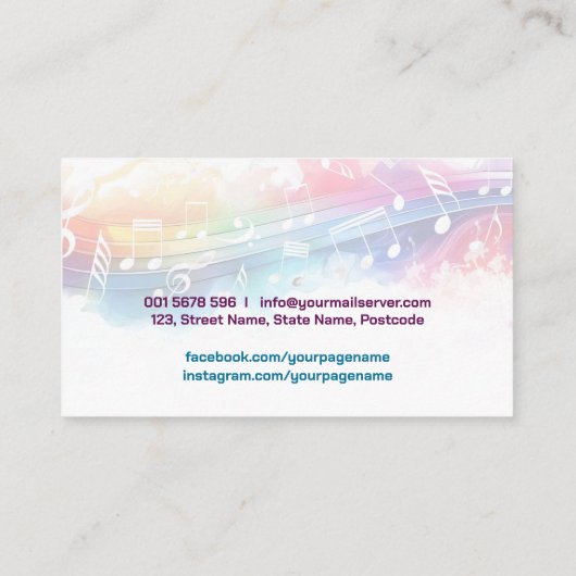 音楽ノートカラフルの水彩 名刺 (裏面)