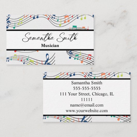 音楽ノートカラフルミュージシャン音楽先生 名刺 (正面/裏面)