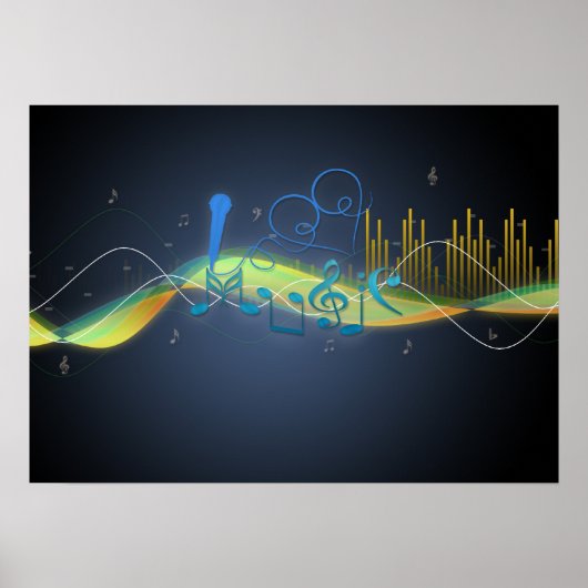 音楽ノートクールのハートの渦に白熱［赤熱］光を放つ影響 ポスター (正面)