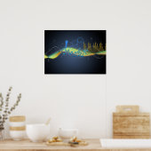 音楽ノートクールのハートの渦に白熱［赤熱］光を放つ影響 ポスター (キッチン)