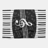 音楽ノートスタイリッシュトレブルクレフ、 音符記号とピアノ鍵 キッチンタオル (横)