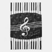 音楽ノートスタイリッシュトレブルクレフ、 音符記号とピアノ鍵 キッチンタオル (縦)