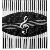 音楽ノートスタイリッシュトレブルクレフ、 音符記号とピアノ鍵 シャワーカーテン (正面)