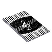 音楽ノートスタイリッシュトレブルクレフ、 音符記号とピアノ鍵 ノートブック (右側)