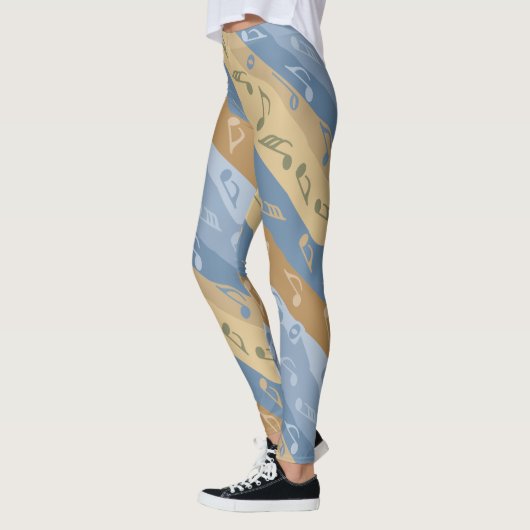 音楽ノートストライプのオーナメント(ブラウンとブルー) レギンス (左)