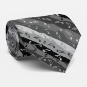 音楽ノートストライプのネックタイ(黒と灰色) ネクタイ (ロール)