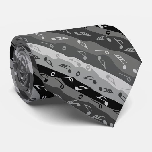 音楽ノートストライプのネックタイ(黒と灰色) ネクタイ (ロール)