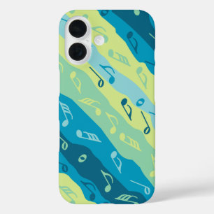 音楽ノートストライプの緑と青 iPhone 16ケース