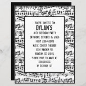 音楽ノートテーマバースデーパーティ招待状 (正面/裏面)