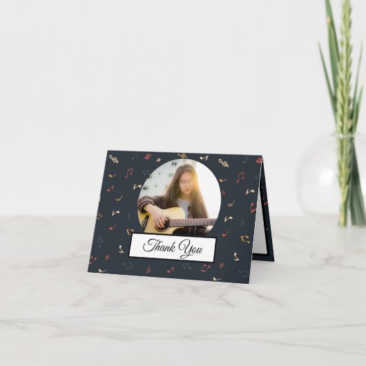 音楽ノートパターカラフルンテーマミュージシャン写真 サンキューカード (正面)