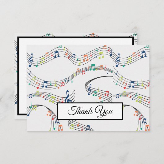 音楽ノートパターカラフルン音楽テーマミュージシャン サンキューカード (正面/裏面)