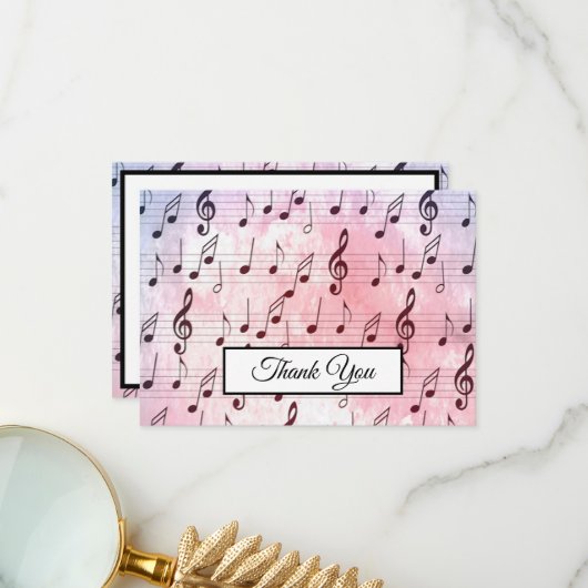 音楽ノートパターカラフルン音楽テーマミュージシャン サンキューカード (正面/裏面インサイチュ)