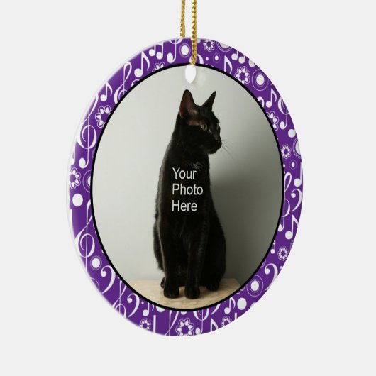 音楽ノートパーソナライズされたフォトオーナメント – 紫 セラミックオーナメント (右)