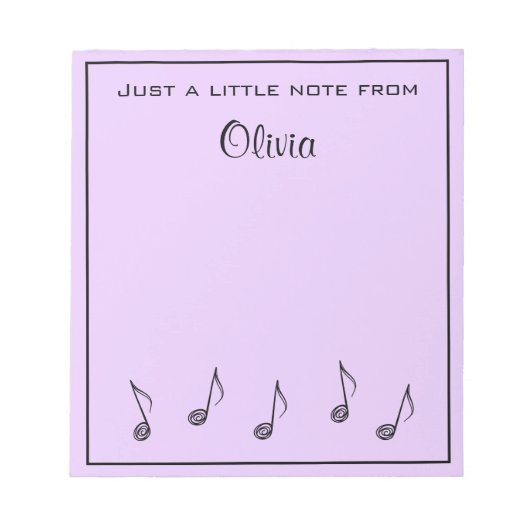 音楽ノートパーソナライズされたラベンダーメモ帳 ノートパッド (正面)