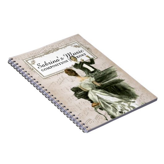 音楽ノートパーソナライズされたヴィンテージピアノレディ ノートブック (右側)
