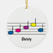 音楽ノートミュージカルスタッフのパーソナカラフルライズ セラミックオーナメント (正面)