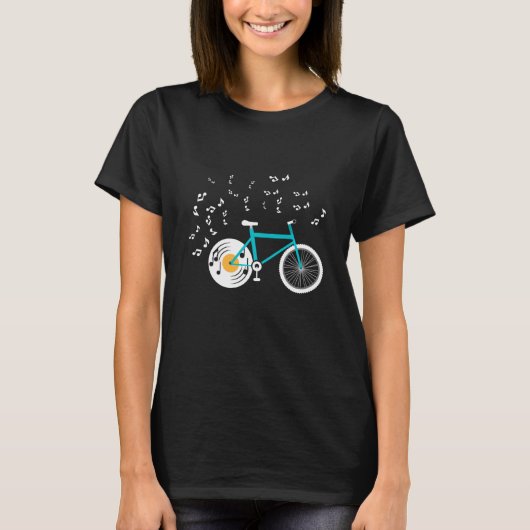 音楽ノート付きビニールレコードバイクサイクリング情熱 Tシャツ (正面)