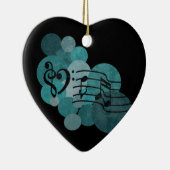 音楽ノート及びティール(緑がかった色)の水玉模様のオーナメントの装飾 セラミックオーナメント (右)