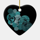 音楽ノート及びティール(緑がかった色)の水玉模様のオーナメントの装飾 セラミックオーナメント (裏面)