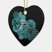 音楽ノート及びティール(緑がかった色)の水玉模様のオーナメントの装飾 セラミックオーナメント (左)