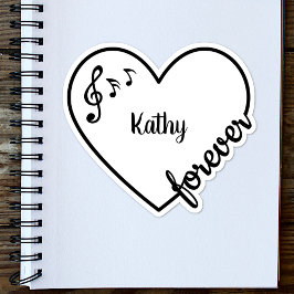 音楽ノート愛ハートライン名前をカスタムする シール