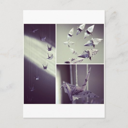 音楽ノート折り紙クレーンモバイル ポストカード (正面)