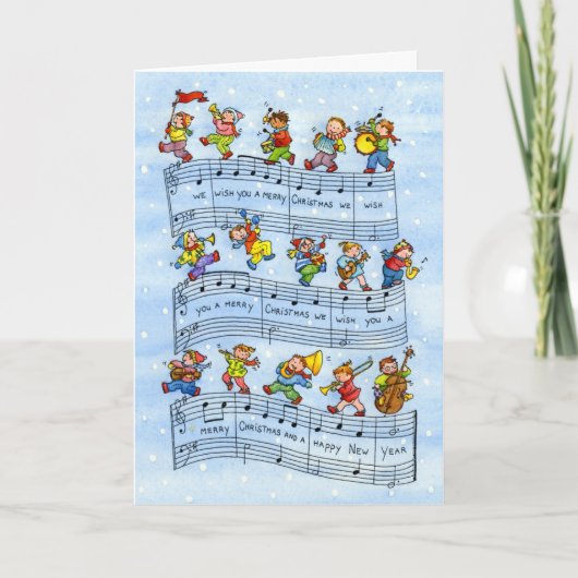 音楽ノート曲子供へ – クリスマスグリーティングカード シーズンカード (正面)