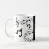 音楽ノート白黒フェイク金ゴールドクレフ、 音符記号ミュージシャン コーヒーマグカップ (左)