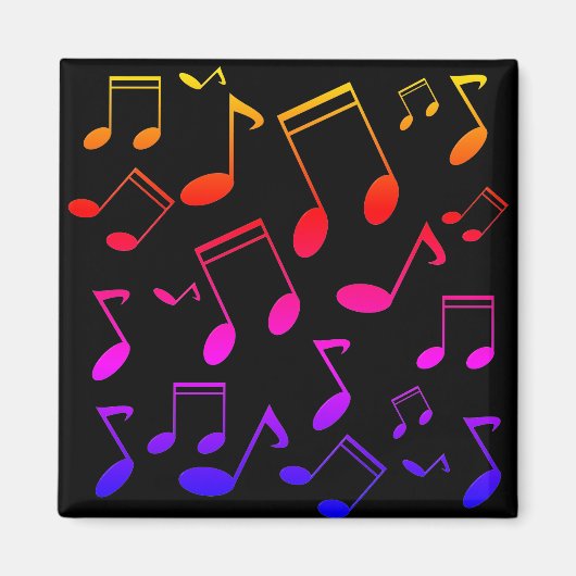 音楽ノート黒の虹の色 マグネット (正面)