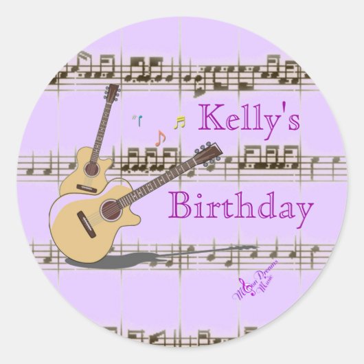 音楽ノート&ギタークラシックラウンドステッカー ラウンドシール (正面)