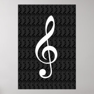 音楽ノート,高音クレフ、 音符記号,クールグラフィックb&w ポスター