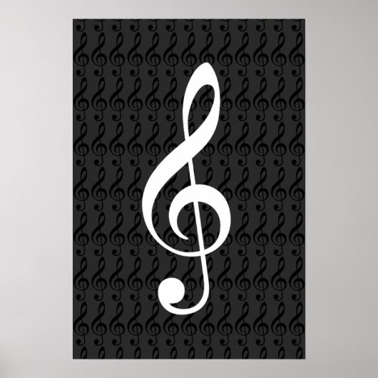 音楽ノート，高音クレフ、 音符記号,クールグラフィックb&w ポスター (正面)