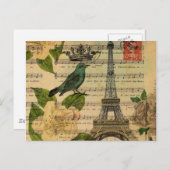 音楽ノートcamellia parisフランスのエッフェルタワー ポストカード (正面/裏面)