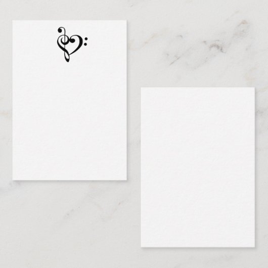 音楽ハートトレブルクレフ、 音符記号ベースクレフ、 音符記号ミュージシャン ノートカード (正面/裏面)