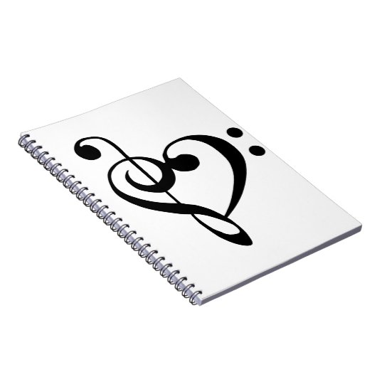 音楽ハートトレブルベースクレフ、 音符記号ハート – 黒 ノートブック (右側)