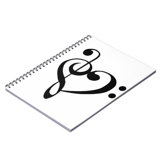 音楽ハートトレブルベースクレフ、 音符記号ハート – 黒 ノートブック (左側)