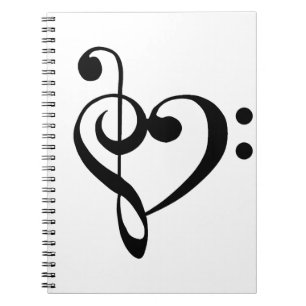 音楽ハートTreble Bassクレフ、 音符記号ハート-黒 ノートブック
