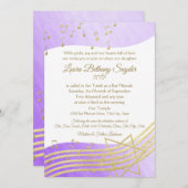 音楽バルミツワーパープルウォーター色と金ゴールド2 招待状 (正面/裏面)