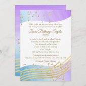 音楽バルミツワー水の色と金ゴールド 招待状 (正面/裏面)