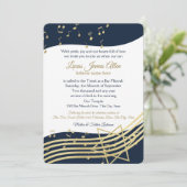 音楽バー(ユダヤ教の)バル・ミツバーブルーと色の変化のある金ゴールド 招待状 (スタンド正面)