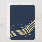 音楽バー(ユダヤ教の)バル・ミツバーブルーと色の変化のある金ゴールド 招待状 (裏面)